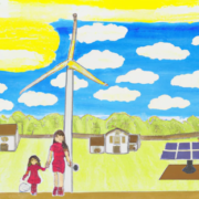 Menschen, Windenergie und Solarenergie
